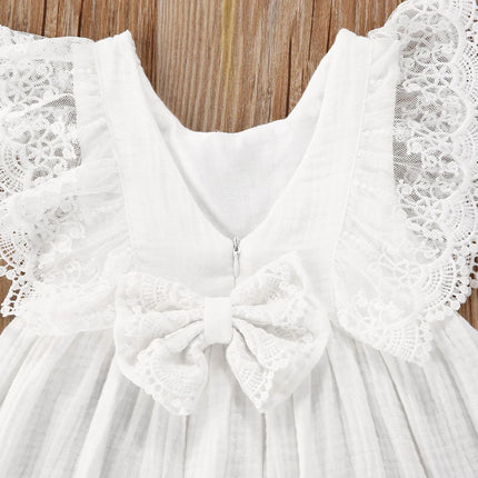 0-5Y Kids Girls White Dress Baby Summer Clothing Children Lace Ruffle Bow A-line Dress Toddler Casual Princess Dresses