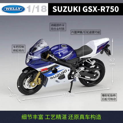 Welly 1:18 Suzuki GSX-R750 Die Cast Vehicles Collectible Hobbies Motorcycle Model Toys