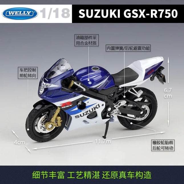 Welly 1:18 Suzuki GSX-R750 Die Cast Vehicles Collectible Hobbies Motorcycle Model Toys