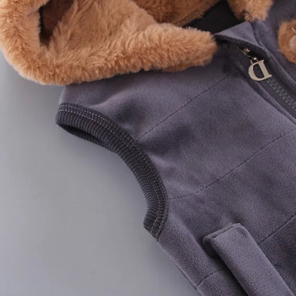 Baby Boys And Girls Clothing Set Tricken Fleece Children Hooded Outerwear Tops Pants 3PCS Outfits Kids Toddler Warm Costume Suit