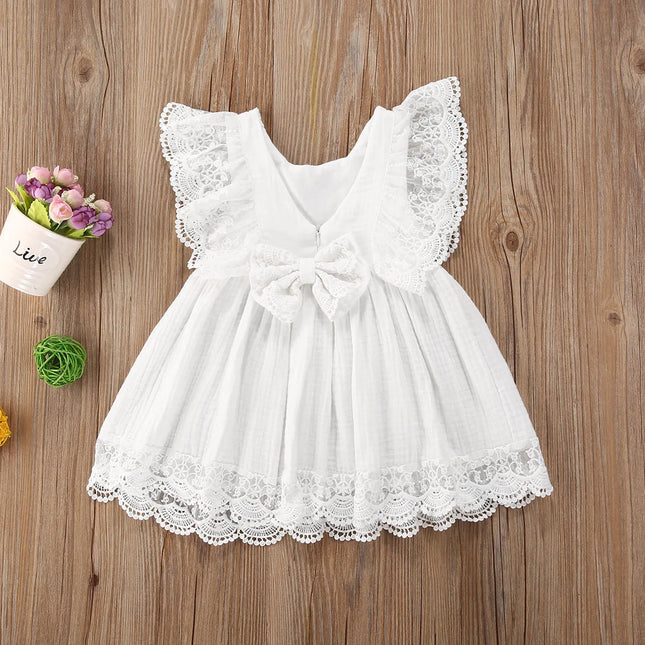0-5Y Kids Girls White Dress Baby Summer Clothing Children Lace Ruffle Bow A-line Dress Toddler Casual Princess Dresses