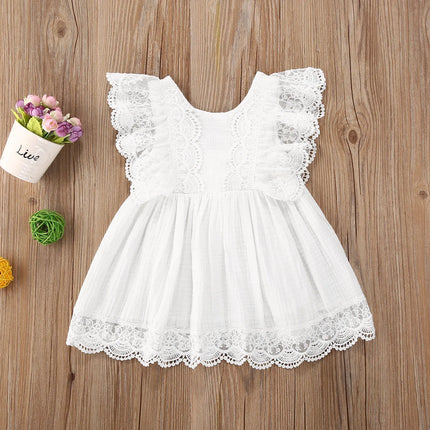 0-5Y Kids Girls White Dress Baby Summer Clothing Children Lace Ruffle Bow A-line Dress Toddler Casual Princess Dresses