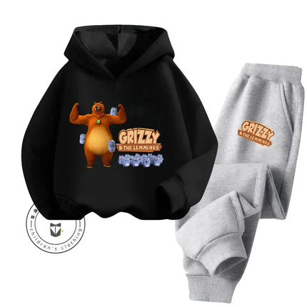 2024 Cartoon Grizzy the Lemmings Fall/Winter New Cotton 3-14 Year Old Boys and Girls Casual Hot Kawaii Printed Tracksuit
