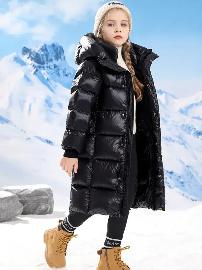 Children's Winter Down Jacket Thickness Long Warm Puffer Coat Boys Girls Waterproof Hooded Parkas Kids Snow Outerwear