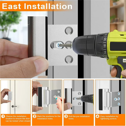 FULL-2Pack Home Security Door Reinforcement Lock Security Door Locks Home Prevent Unauthorized Entry Forkids Safety Silver