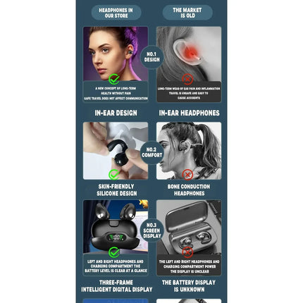 Ultra Open Ear Earbuds - Ergonomic Clip-On Earbuds, Small Bone Conduction Over-The-Ear Headphones with Waterproof Design, Perfec