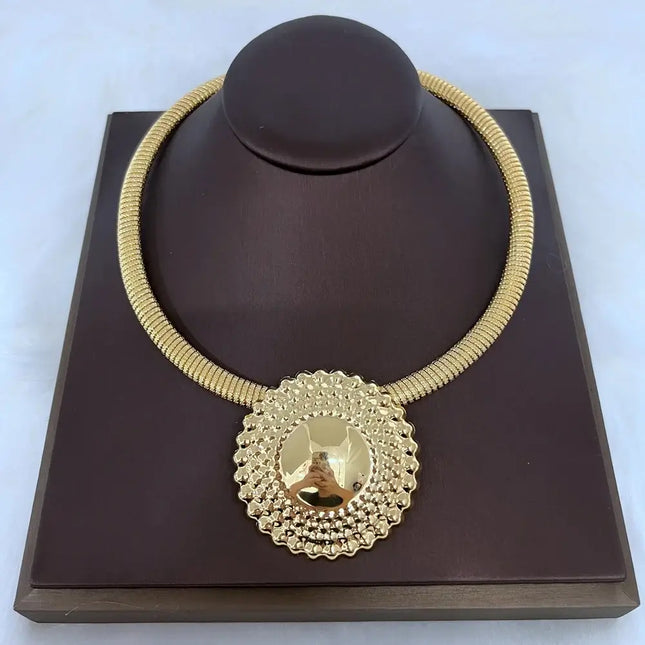 Dubai Jewelry Set for Women Round Beads Pendant Necklace and Earrings Gold Plated Jewelry for Weddings Bride Accessory Gift