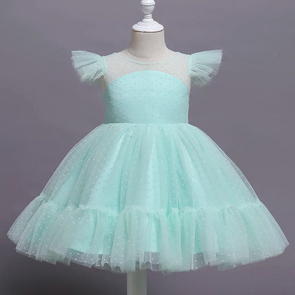 Girls Pearls Dress Elegant Princess Wedding Gown Kids Dresses For Girl Children Birthday Party Tulle Dress 3-8Yrs Vestidos