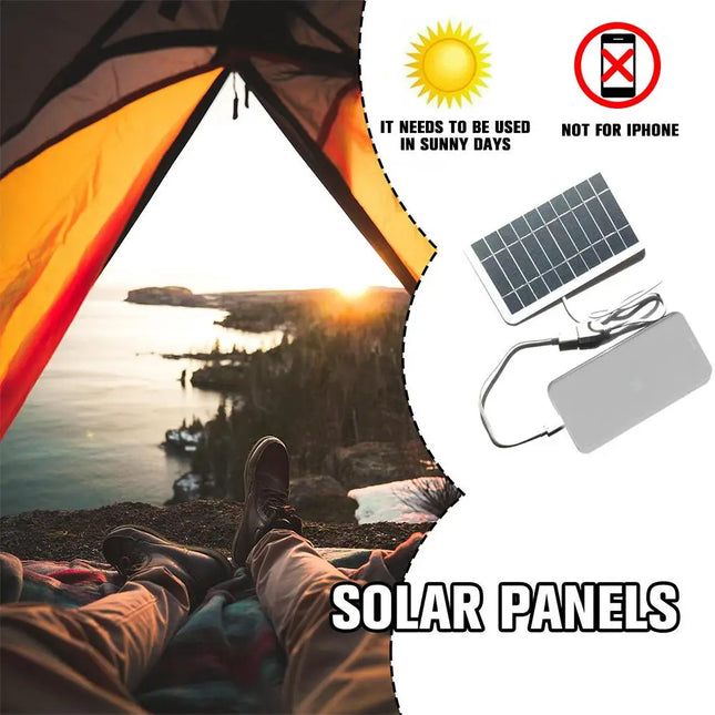 2W 5V Solar Charger Panel Portable Outdoor Solar Power Bank for Phones Waterproof Sunlight Charging USB Output for Camping