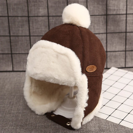 Winter Baby Boys Girls Hat Children Thicken Windproof Ear Protection Cap Solid Outdoor Lei Feng Hat Beanie Gifts Cap 1-3Y