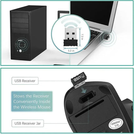 Wireless Mouse Vertical USB 2.4GHz Ergonomic 800/1200/1600 DPI 6 Mute Buttons For MacBook Tablet Laptops PC Computer Accessories