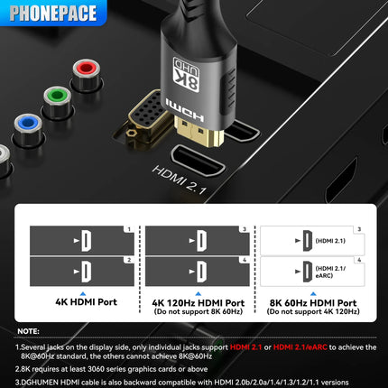 8K HDMI Cable High Speed Hdmi Cables Braided Nylon & Gold Connectors HDMI2.1 4K @ 120Hz 8K@60Hz for Laptop PS5 Xbox HDTV