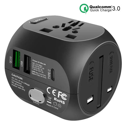 UPPEL Universal Travel Adapter US/UK/AU/EU Multiple Plug Converter Fast QC3.0 Type C USB Charger 3 Ports European Power Adapter