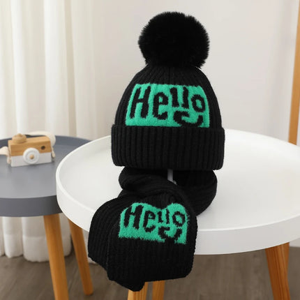 2Pcs/Set Children's Hat and Scarf Set for Boys and Girls Winter Warmth Cotton Lining Wool Knit Hats Baby Two-Piece Hat Set