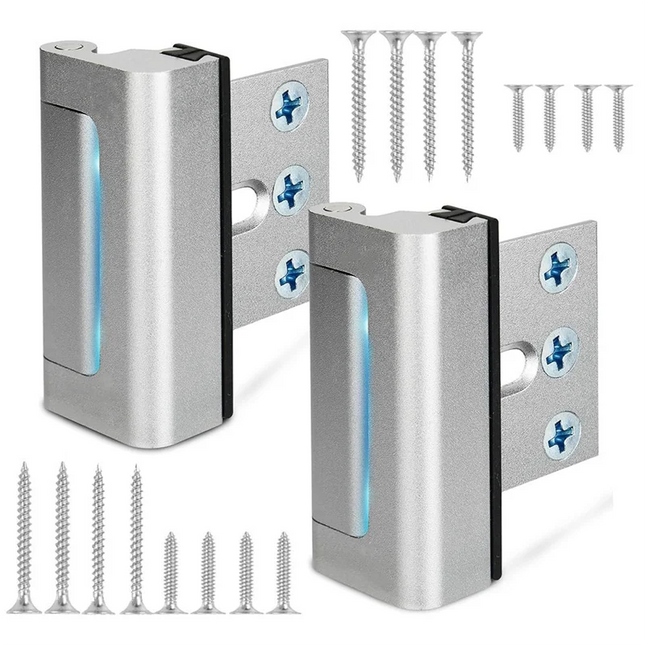 FULL-2Pack Home Security Door Reinforcement Lock Security Door Locks Home Prevent Unauthorized Entry Forkids Safety Silver