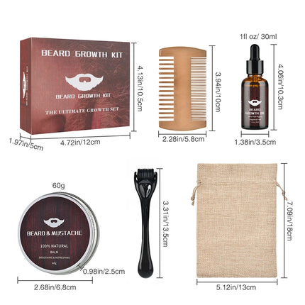 Beard Growth Kit For Men Barbe Hair Enhancerbeard Essential Oil Moisturizing Wax Growth Roller Comb Styling Scissors Beard Care