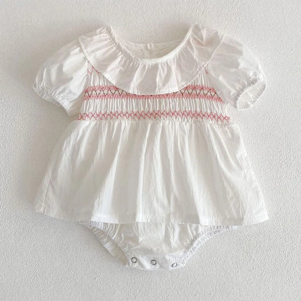 Summer Sister Baby Girl Clothes Embroidery Lace Floral Toddler Girls Ruffled Dress Newborn Infant Baby Romper 2Pcs Suit Korea