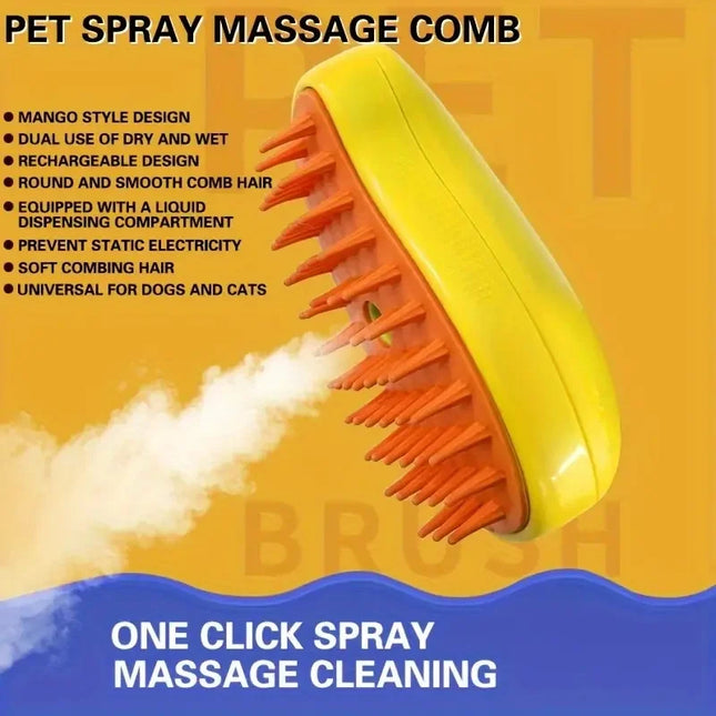 Steamy Dog Brush Electric Spray Cat Hair Brush 3 In1 Dog Steamer Brush for Massage Pet Grooming Removing Tangled and Loose Hair