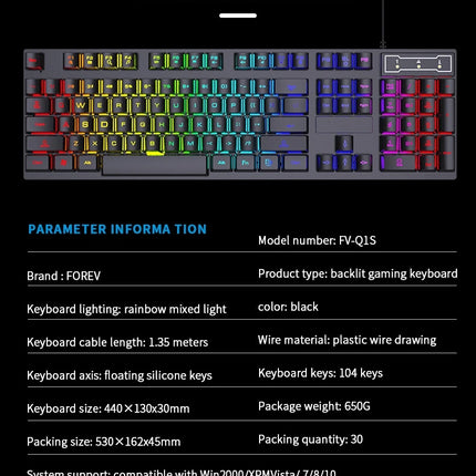 104 key Backlit Computer Keyboard Waterproof Gaming Keyboard Backlit Ergonomics Colorful Mechanical Feel Keyboard And Mouse Set