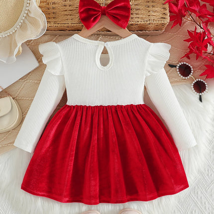 Baby girl autumn and winter elegant and fashionable warm gold velvet fabric round neck ruffle edge long sleeved gold velvet shou