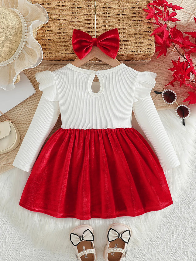 Baby girl autumn and winter elegant and fashionable warm gold velvet fabric round neck ruffle edge long sleeved gold velvet shou