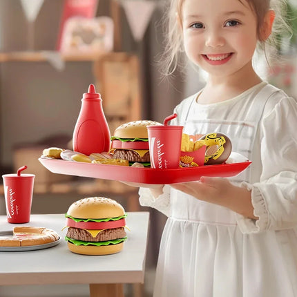 Kid Kitchen Toy Set Simulation Make Hamburger Pizza Fries Pretend Play Food Cooking Cutting Game Montessori Interactive Toy Gift
