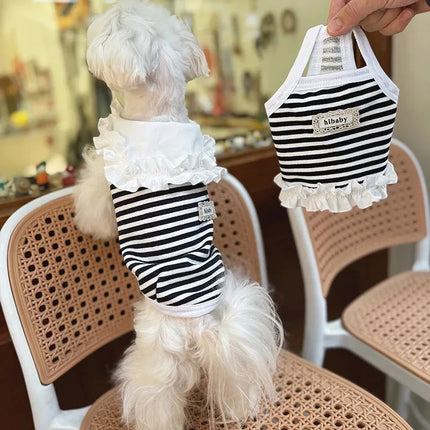 Pet Summer Clothes Pet Couple Striped Shirt Pet Tank Top Dog Cat Universal Knitted Teddy Shirt Puppy Clothing Dog Cooling Vest