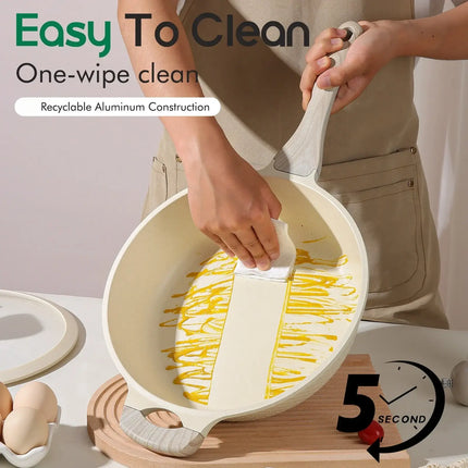 DONNOR 15-piece Pot Set, Non-stick Kitchen Cookware Set Non-stick, Granite Cooking Tools with Warm Handles Silicone Tools