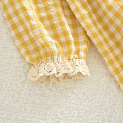 Autumn Girls Fashion Long Sleeve Turn-down Collar Checkered Printed Dress 1 Pc 3-7 Years Kids Casual Clothes