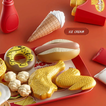 Kid Kitchen Toy Set Simulation Make Hamburger Pizza Fries Pretend Play Food Cooking Cutting Game Montessori Interactive Toy Gift