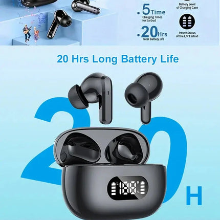 Wireless Earphone 40dB Noise Cancelling Bluetooth 5.3 Headphone 6 Mic ENC with LED Display HD Call TWS Earbuds Transparency Mode