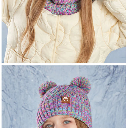 3Pcs Winter Kids Hat Set for Girls Boys Warm Knitted Children Beanie Scarf Gloves Fleece Lining Pompom Children Cap 4-10Y