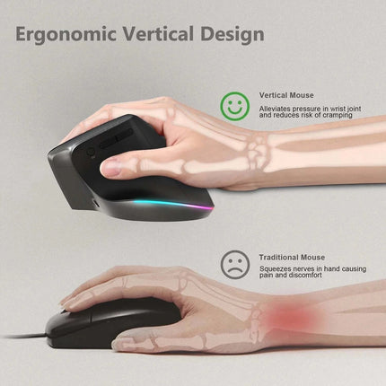 COUSO High Quality Ergonomic Mouse RGB Backlit Dual Mode BT3.0 BT5.0 Computer Bluetooth Rechargeable Wireless Vertical Mouse