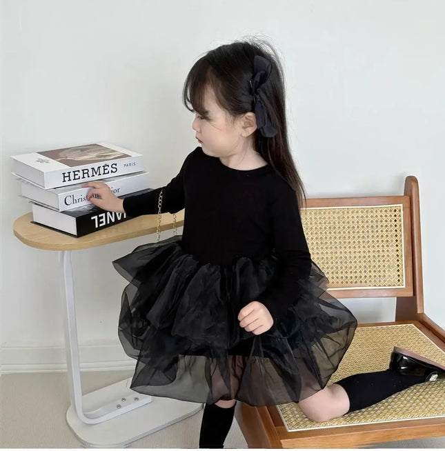 Baby Girl Black Tutu Dress Long Sleeve Autumn Child Princess Dresses 1-8Y Children Clothes One Piece Puffy Vestidos Elegant