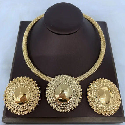 Dubai Jewelry Set for Women Round Beads Pendant Necklace and Earrings Gold Plated Jewelry for Weddings Bride Accessory Gift