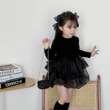Baby Girl Black Tutu Dress Long Sleeve Autumn Child Princess Dresses 1-8Y Children Clothes One Piece Puffy Vestidos Elegant