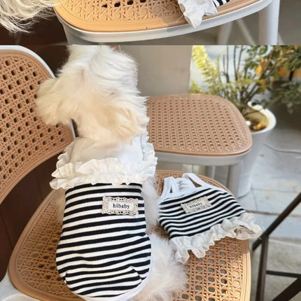 Pet Summer Clothes Pet Couple Striped Shirt Pet Tank Top Dog Cat Universal Knitted Teddy Shirt Puppy Clothing Dog Cooling Vest