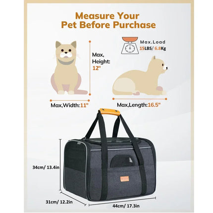 Cat Carrier Soft Portable Pet Carrier for Small Medium Cats Dogs Puppy up to 14lbs Airline Approved Dog Carrier