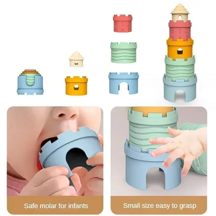 Kid Silicone Castle Stack Cup Toys Color Digital Cognitive Building Blocks Brain Response Battle for Early Education Games Toy