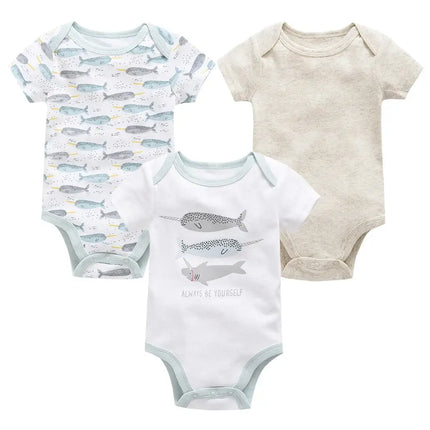 3 Pcs/set Baby Boy Clothes Summer 100%Cotton Blue Grey Tie Print Three Piece Short Sleeve Bodysuit vetements bebe For 0-12M