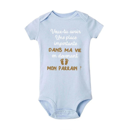Do You Want To Becoming My Godfather Newborn Baby Clothes Ask Parrain Toddler Jumpsuits Boy Girl Bodysuits Short Sleeve Outfits