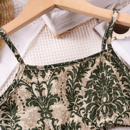 1 - 7 Y Baby Girls' Sling Cut - Out Vintage Floral Print Dress - Stylish & Breathable Summer Outfit for Kids Girls Dress