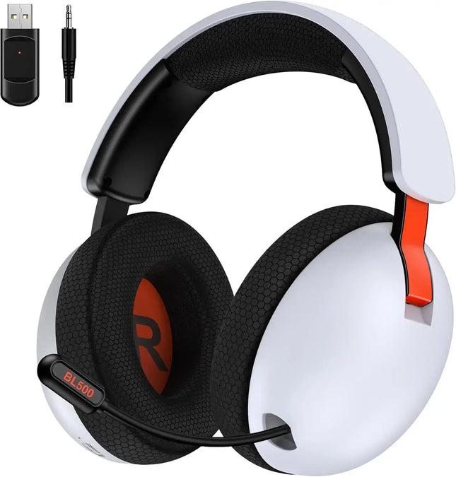 2.4GHz Wireless Gaming Headset for PS5, PS4, PC, Phone, 2.4G 3.5mm Wired Bluetooth Headphone with Noise-canceling Mic