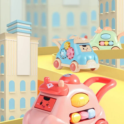 Kid Pull Along Toy Walking Trolley Musical Light Up Car Toy Crawling To Walking Learning Toys Cartoon Polyhedral Trolley Car Toy