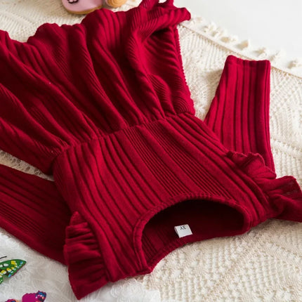 Baby Girl Button Front Solid Rib Knit Long-sleeve Dress Soft and Comfortable Perfect for Outings Daily Casual Wear Kids Clothes