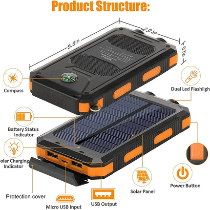 Solar Power Bank 80000mAh Portable Charging Poverbank External Battery Charger Strong Light LDE Light for All Smartphones