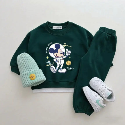 2Piece Set Green Sweatshirts All-match Pants Autumn Costume Disney Clothing Set Boys Child Lovely Hoodies Loose Pants Suits