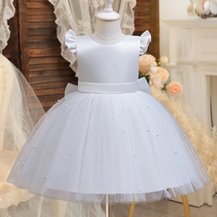 Girls Pearls Dress Elegant Princess Wedding Gown Kids Dresses For Girl Children Birthday Party Tulle Dress 3-8Yrs Vestidos