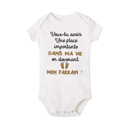 Do You Want To Becoming My Godfather Newborn Baby Clothes Ask Parrain Toddler Jumpsuits Boy Girl Bodysuits Short Sleeve Outfits