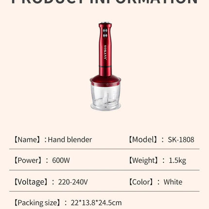 Electric Immersion Blender Hand Blender with Whisk 5 in 1 600W,304 Stainless Steel Ice Crush Blade with Whisk, Milk Frother